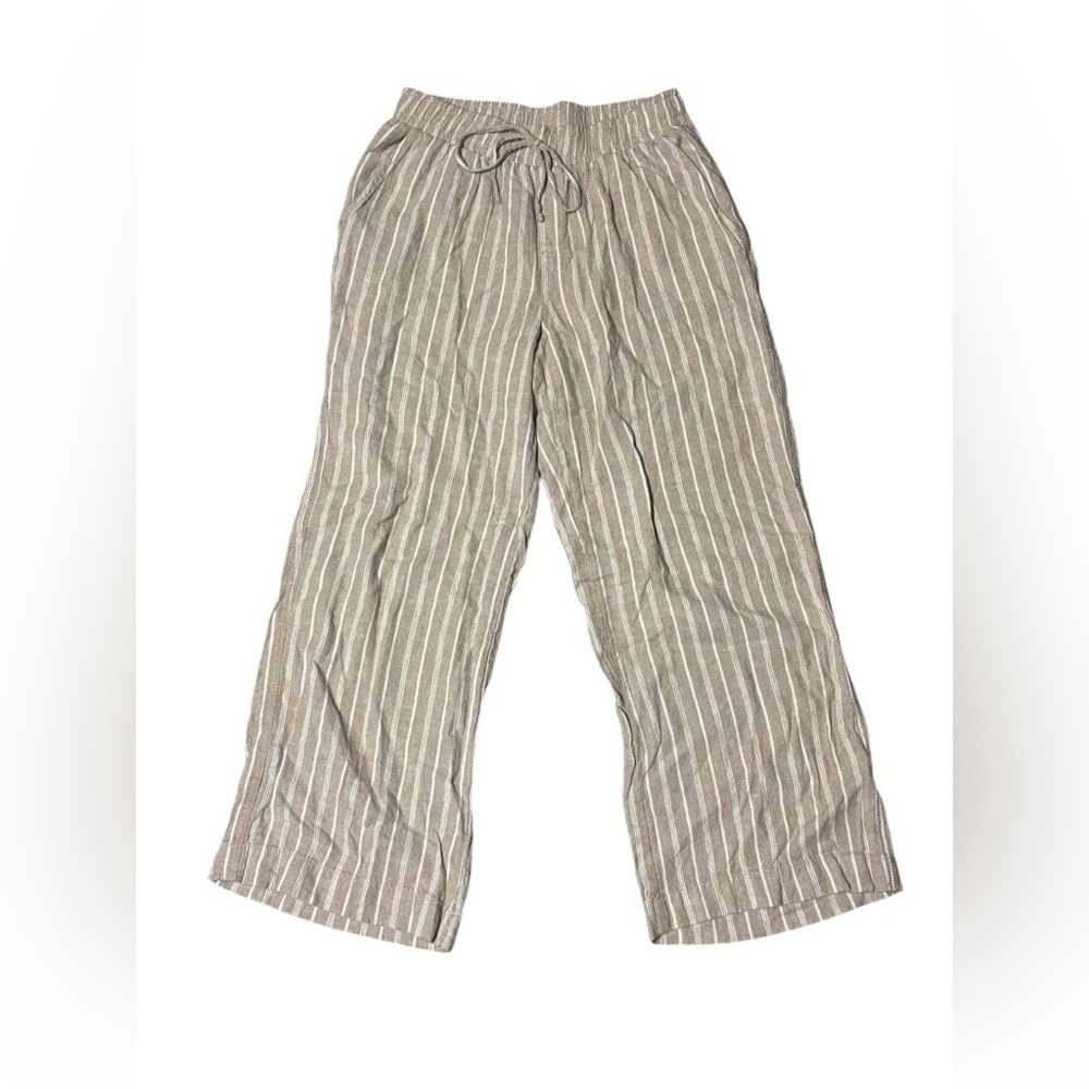 Cottagecore BRIGGS Beige Striped Straight Leg Linen Blend Pants